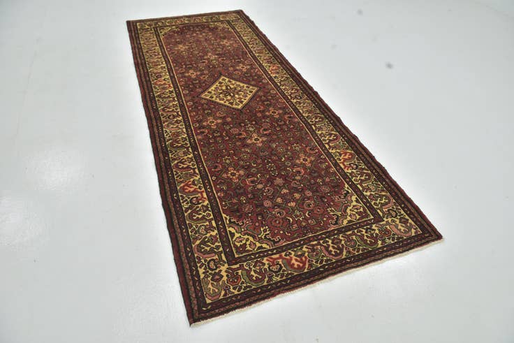 Detail image of 3' 10 x 9' 9 Hand Knotted Hossainabad Persian Wool Runner Rug