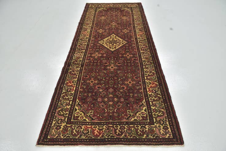 Detail image of 3' 10 x 9' 9 Hand Knotted Hossainabad Persian Wool Runner Rug