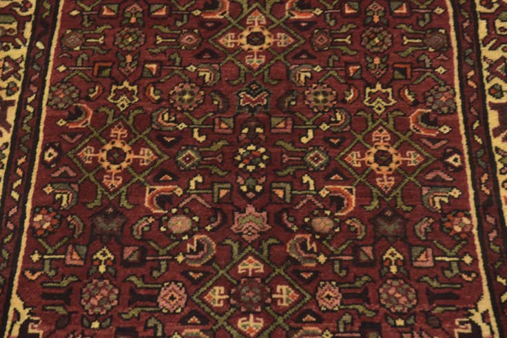 Detail image of 3' 10 x 9' 9 Hand Knotted Hossainabad Persian Wool Runner Rug