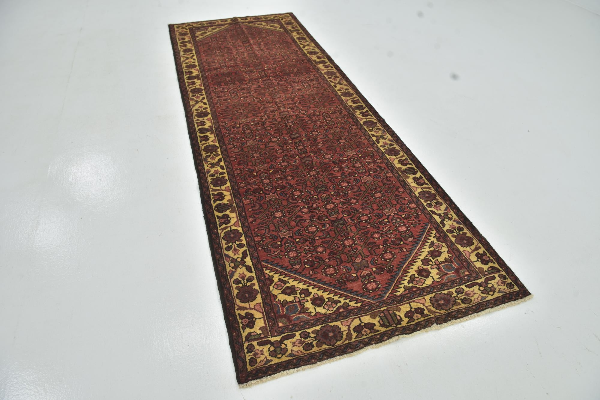 3' 7 x 10' 4 Hand Knotted Hossainabad Persian Wool Runner Rug