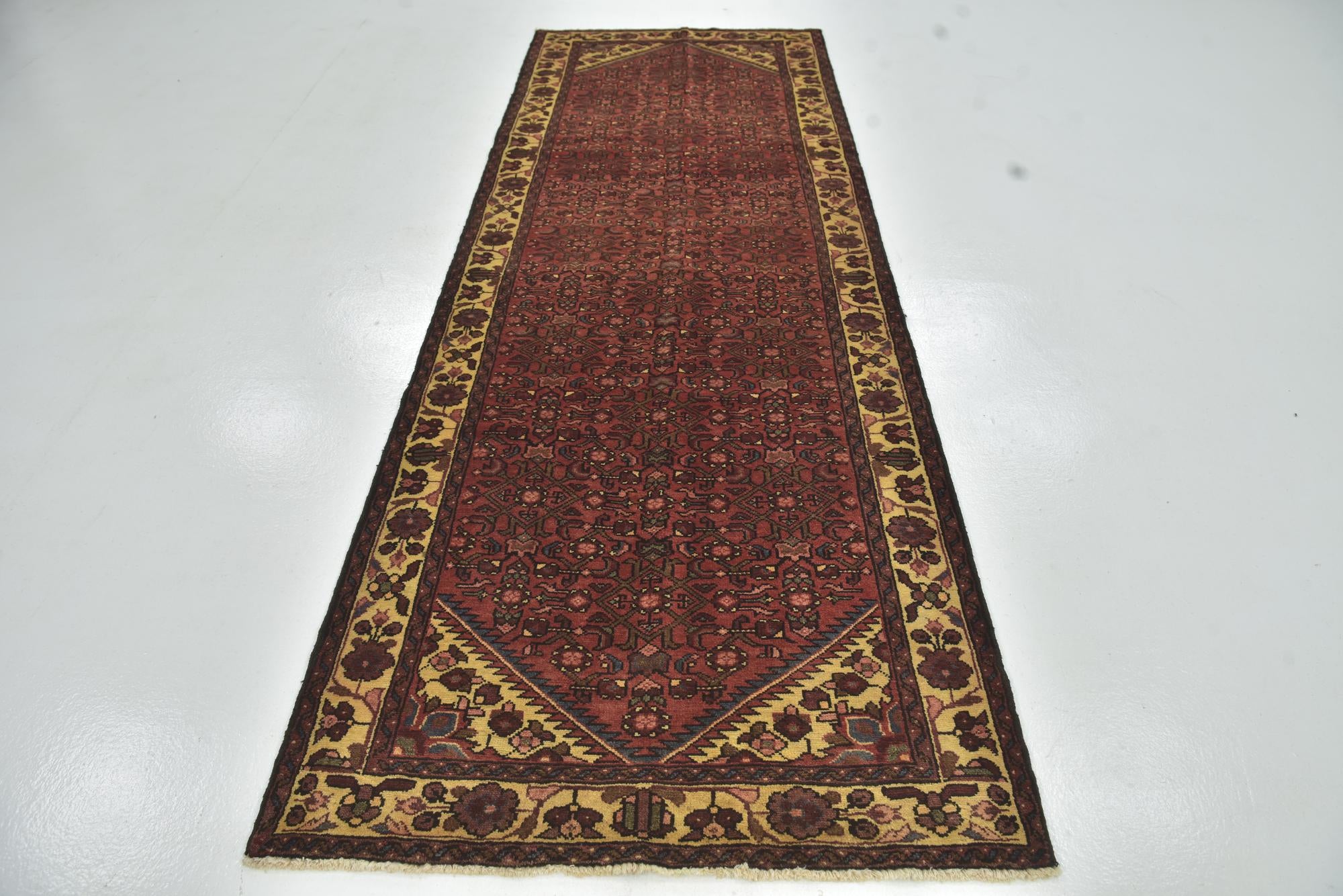 3' 7 x 10' 4 Hand Knotted Hossainabad Persian Wool Runner Rug