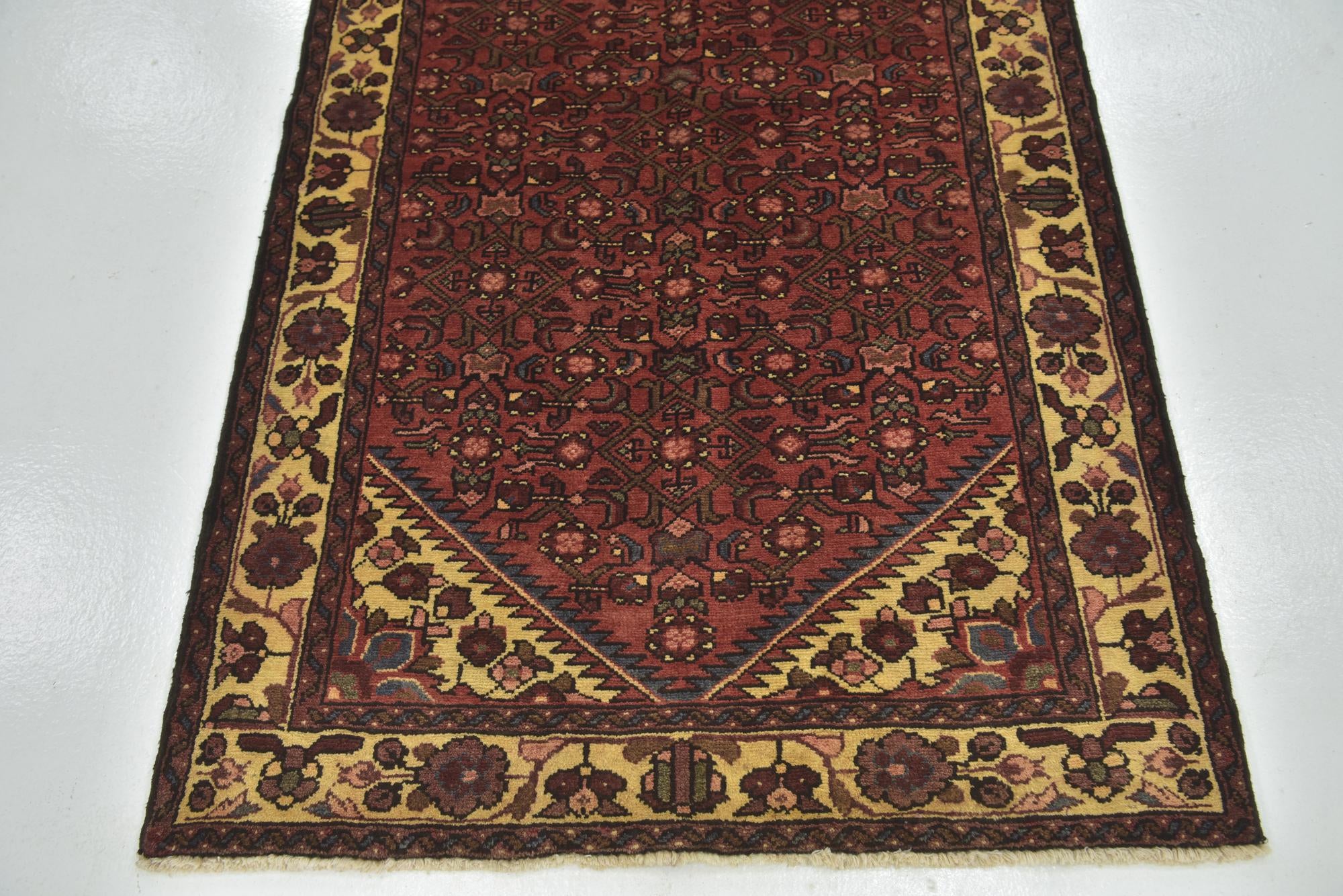 3' 7 x 10' 4 Hand Knotted Hossainabad Persian Wool Runner Rug