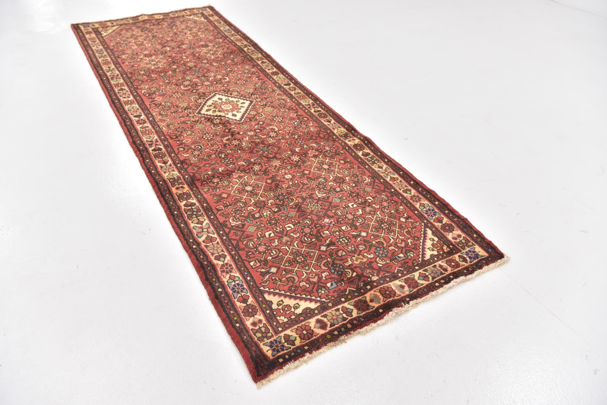 3' 6 x 10' 2 Hand Knotted Hossainabad Persian Wool Runner Rug