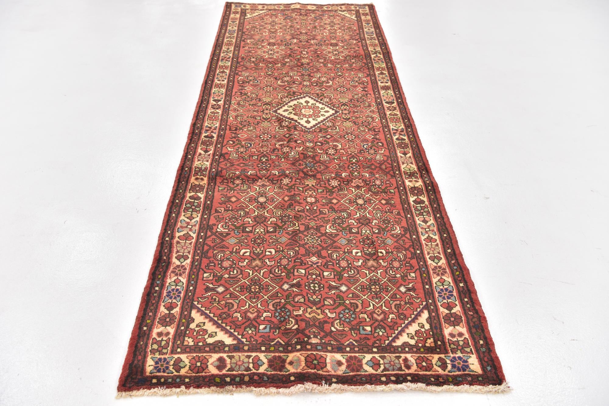 3' 6 x 10' 2 Hand Knotted Hossainabad Persian Wool Runner Rug