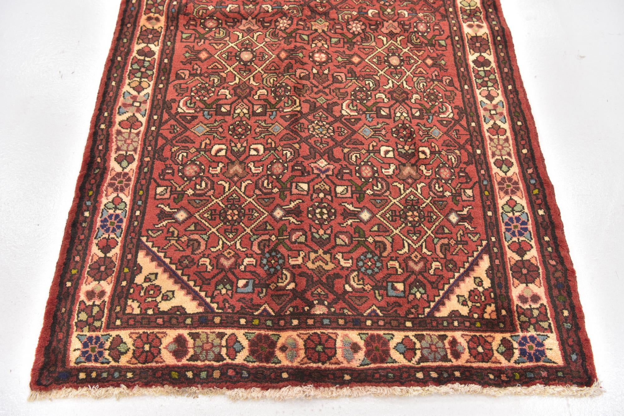 3' 6 x 10' 2 Hand Knotted Hossainabad Persian Wool Runner Rug