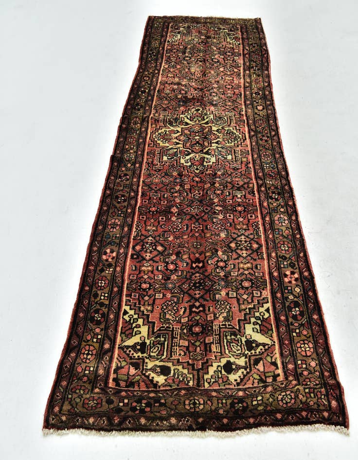 Detail image of 3' 9 x 9' 7  Hand Knotted Hossainabad Persian Wool Runner Rug