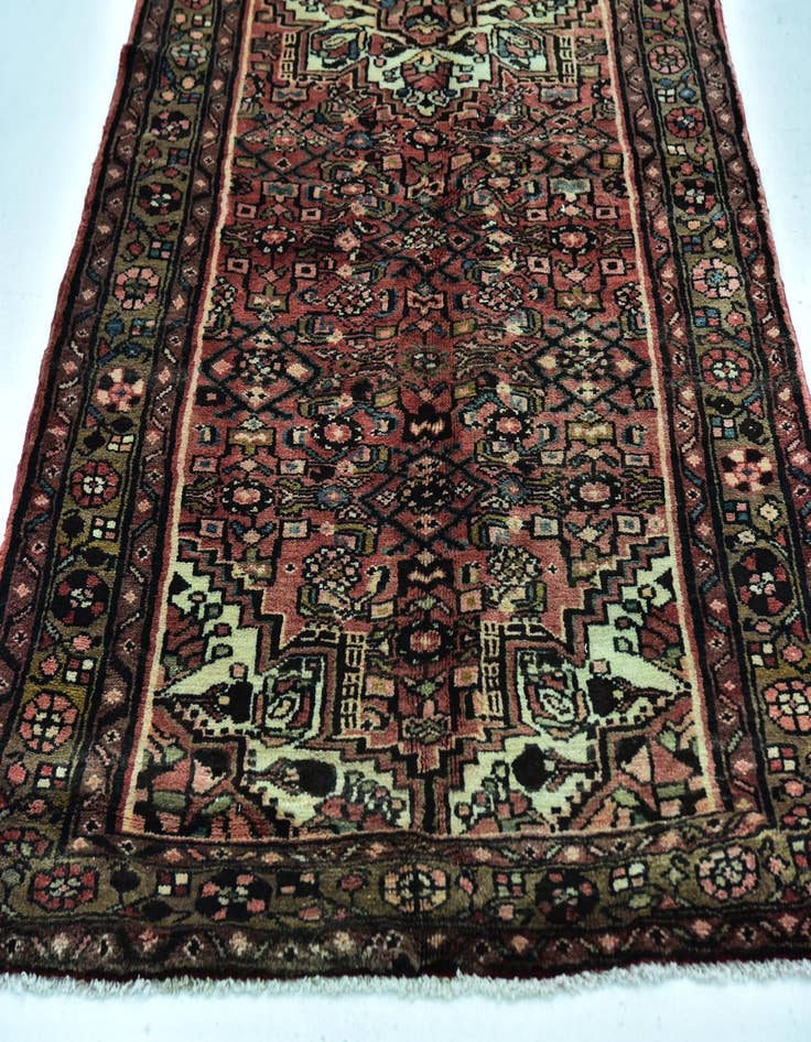 Detail image of 3' 9 x 9' 7  Hand Knotted Hossainabad Persian Wool Runner Rug