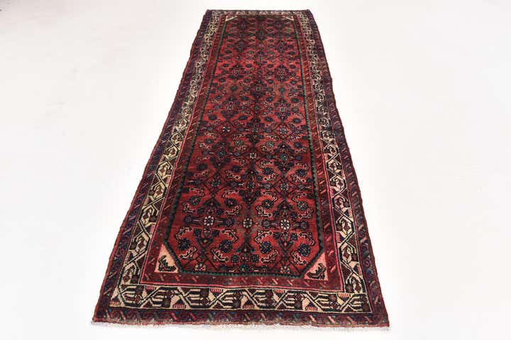 3' 6 x 10' 2 Hand Knotted Hossainabad Persian Wool Runner Rug