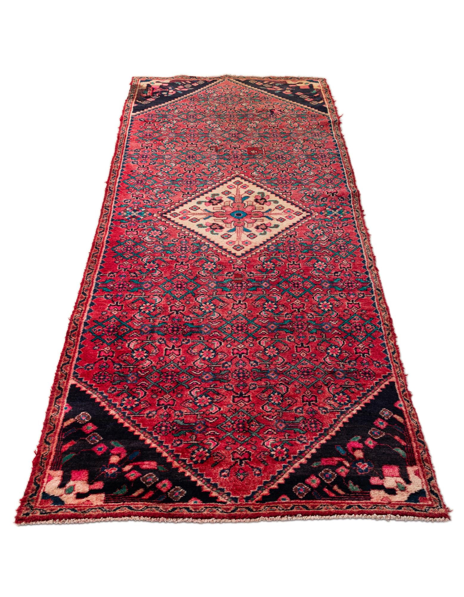 3' 5 x 9' 10 Hand Knotted Hossainabad Persian Wool Runner Rug