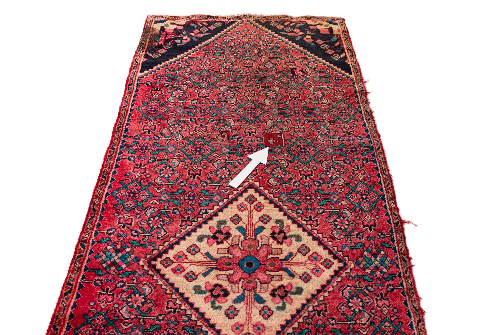 3' 5 x 9' 10 Hand Knotted Hossainabad Persian Wool Runner Rug
