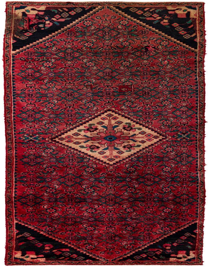 Detail image of 3' 5 x 9' 10 Hand Knotted Hossainabad Persian Wool Runner Rug