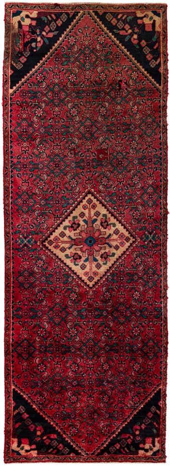 Detail image of 3' 5 x 9' 10 Hand Knotted Hossainabad Persian Wool Runner Rug