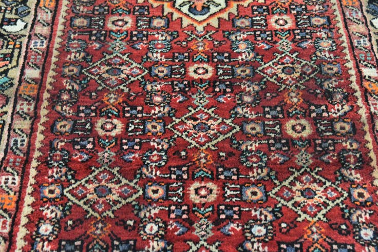 Detail image of 3' 5 x 10' 2 Hand Knotted Hossainabad Persian Wool Runner Rug