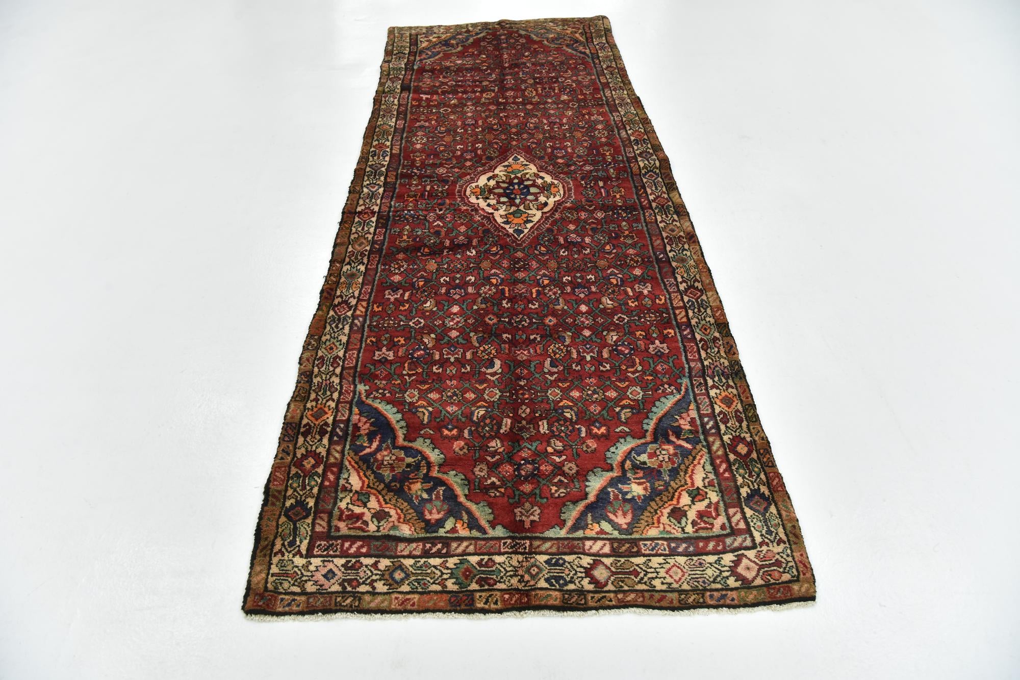 105cm x 310cm Hand Knotted Hossainabad Persian Wool Runner Rug