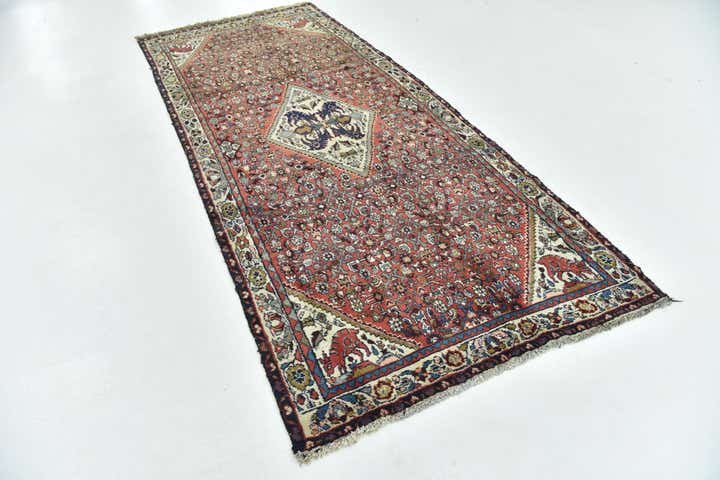 4' 3 x 10' 5 Hand Knotted Hossainabad Persian Wool Runner Rug