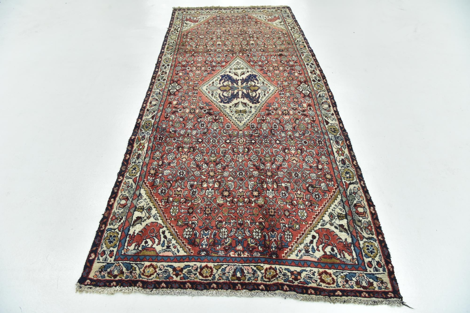 4' 3 x 10' 5 Hand Knotted Hossainabad Persian Wool Runner Rug