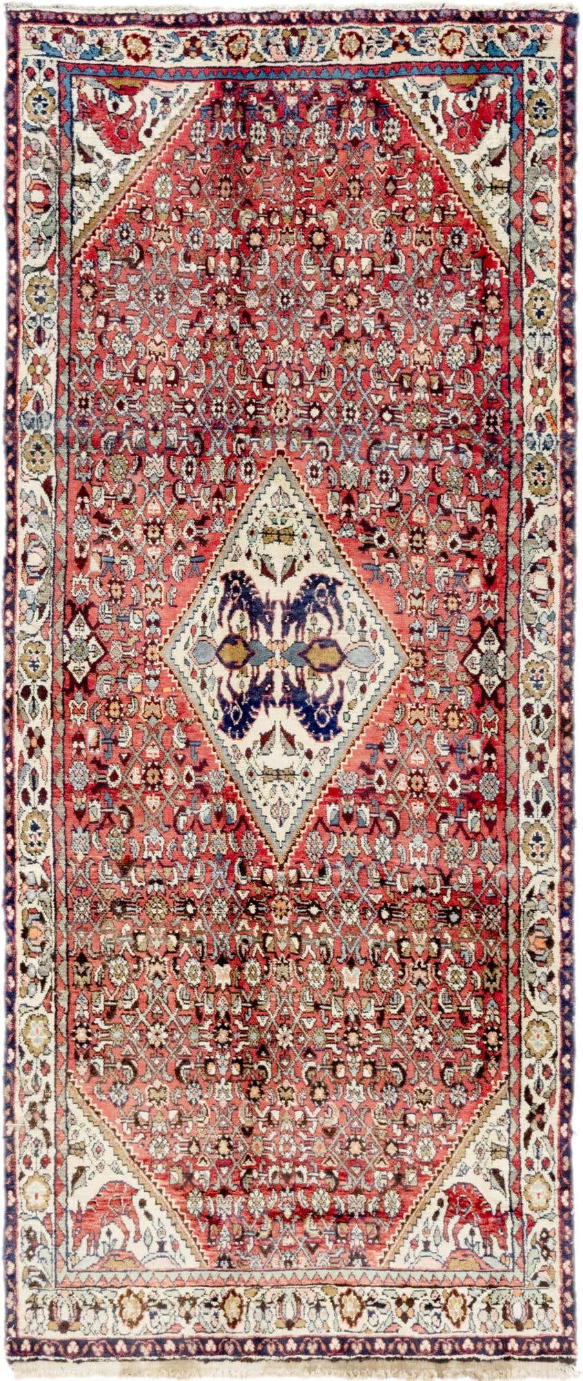 4' 3 x 10' 5 Hand Knotted Hossainabad Persian Wool Runner Rug