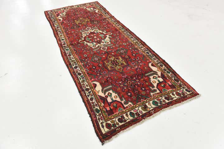 3' 9 x 9' 9 Hand Knotted Hossainabad Persian Wool Runner Rug
