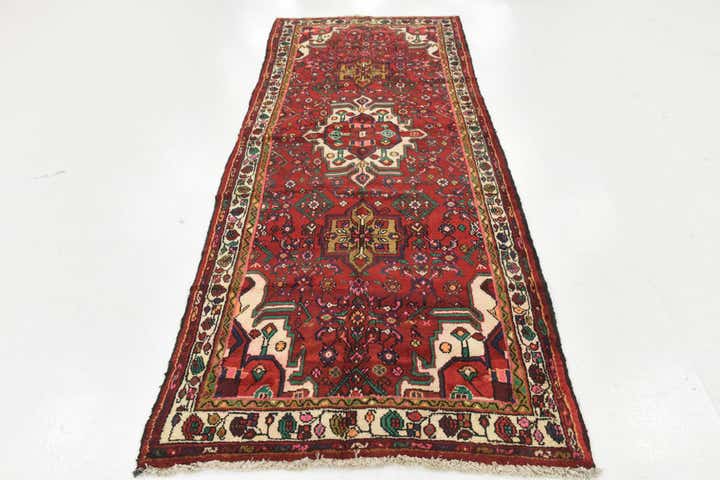 3' 9 x 9' 9 Hand Knotted Hossainabad Persian Wool Runner Rug