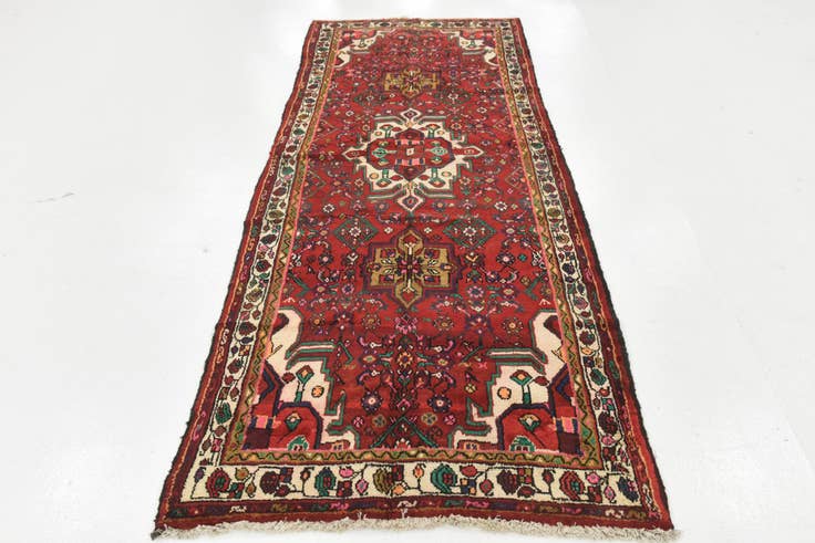 Detail image of 3' 9 x 9' 9 Hand Knotted Hossainabad Persian Wool Runner Rug