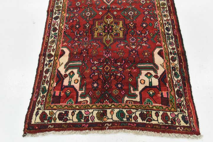 3' 9 x 9' 9 Hand Knotted Hossainabad Persian Wool Runner Rug