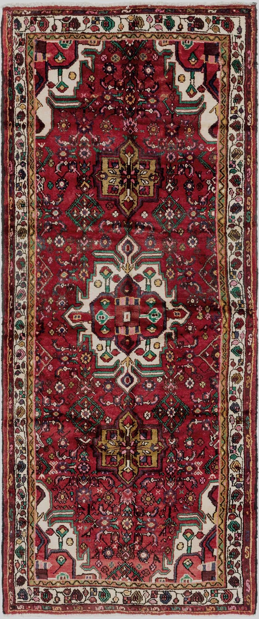 3' 9 x 9' 9 Hand Knotted Hossainabad Persian Wool Runner Rug