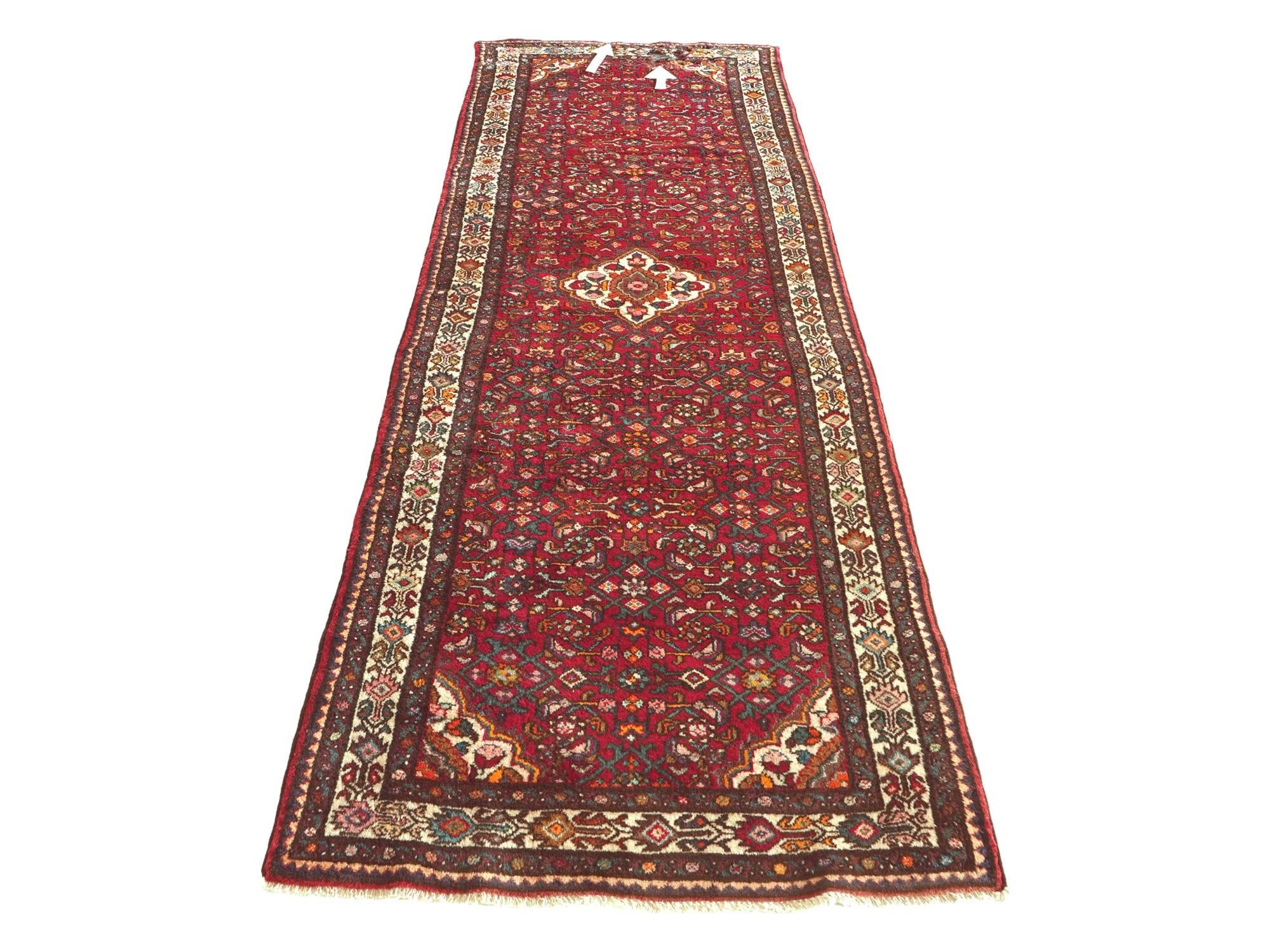 120cm x 320cm Hand Knotted Hossainabad Persian Wool Runner Rug