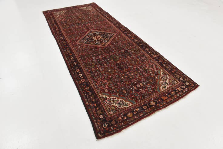 Detail image of 4' x 10' Hand Knotted Hossainabad Persian Wool Runner Rug