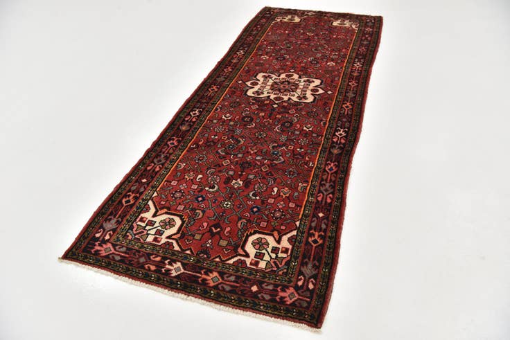 Detail image of 3' 8 x 9' 8 Hand Knotted Hossainabad Persian Wool Runner Rug
