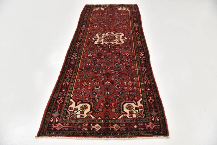 Detail image of 3' 8 x 9' 8 Hand Knotted Hossainabad Persian Wool Runner Rug