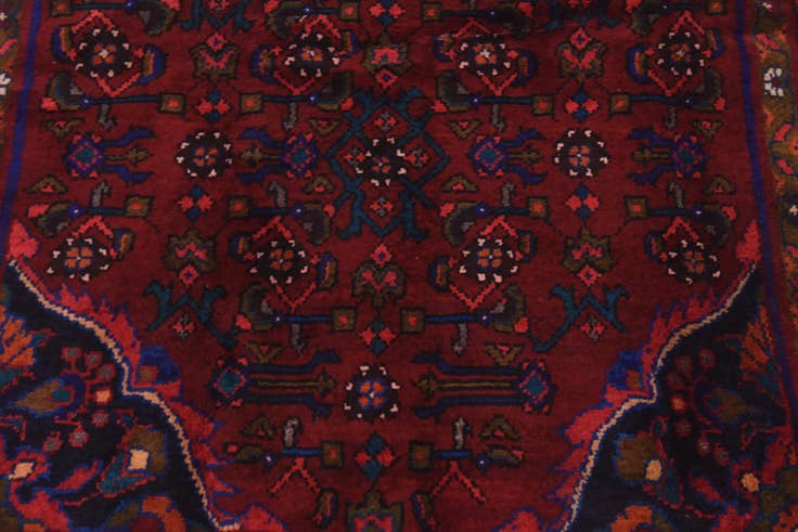 Detail image of 3' 10 x 9' 9 Hand Knotted Hossainabad Persian Wool Runner Rug