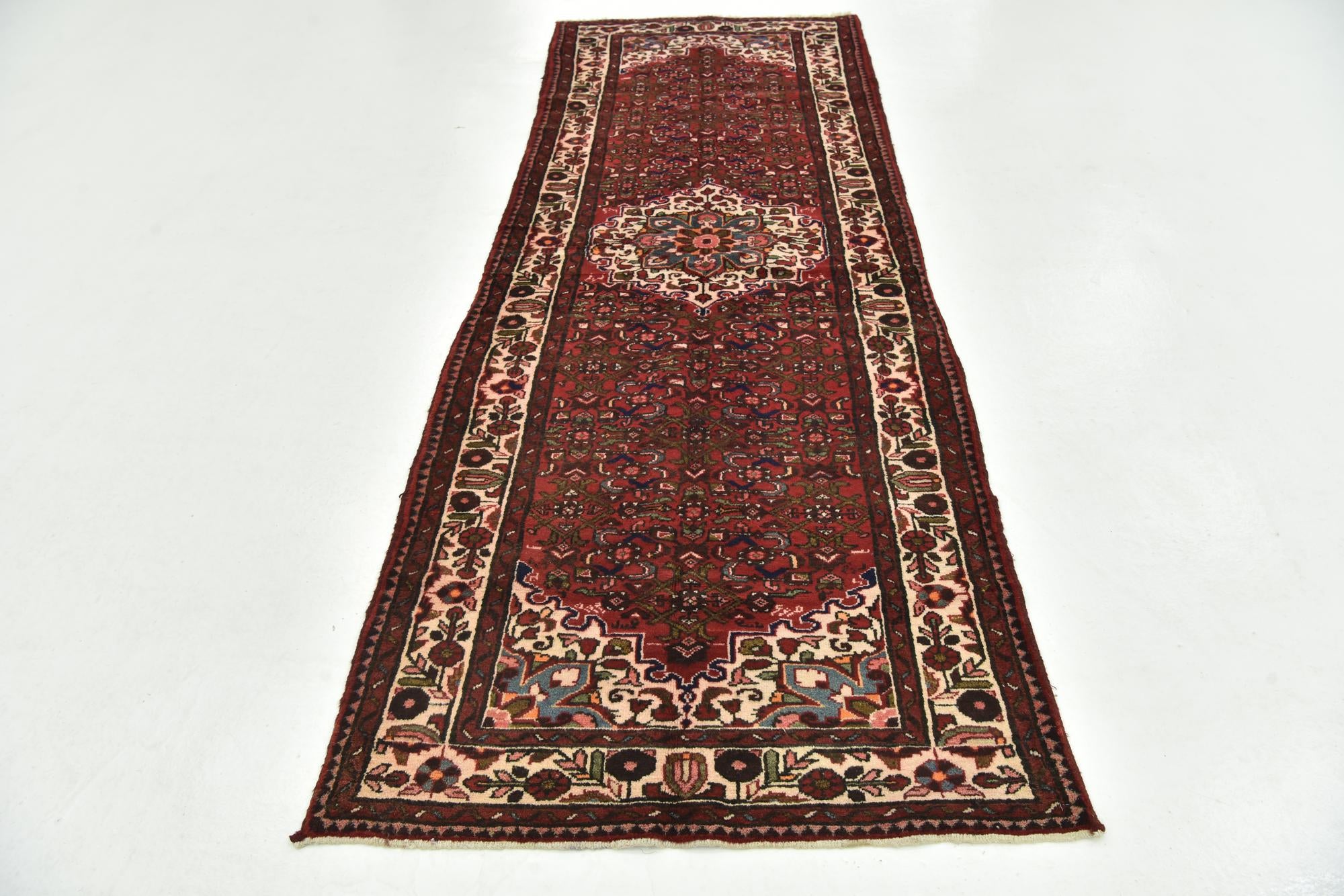 105cm x 315cm Hand Knotted Hossainabad Persian Wool Runner Rug