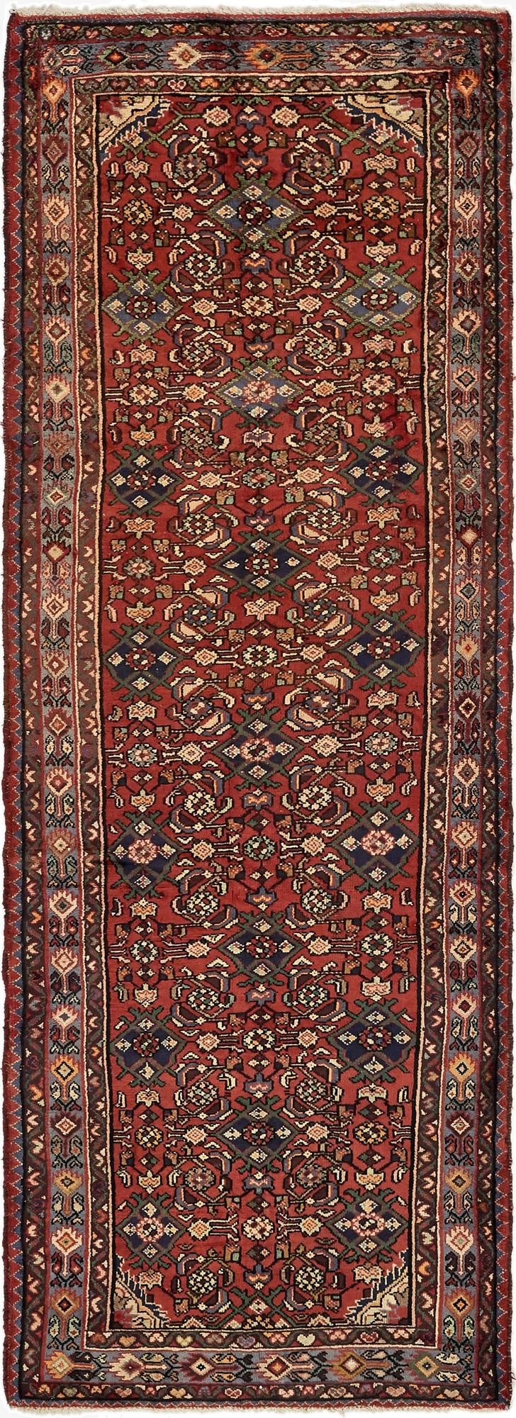 3' 7 x 10' 6  Hand Knotted Hossainabad Persian Wool Runner Rug