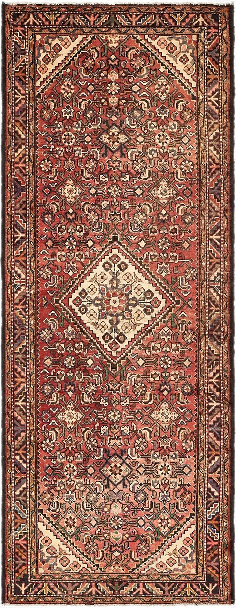3' 7 x 9' 9  Hand Knotted Hossainabad Persian Wool Runner Rug