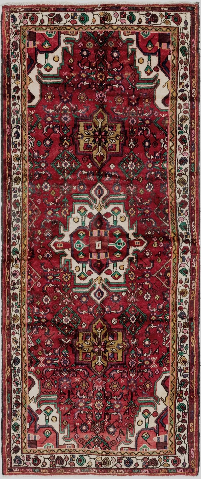 3' 9 x 9' 9  Hand Knotted Hossainabad Persian Wool Runner Rug
