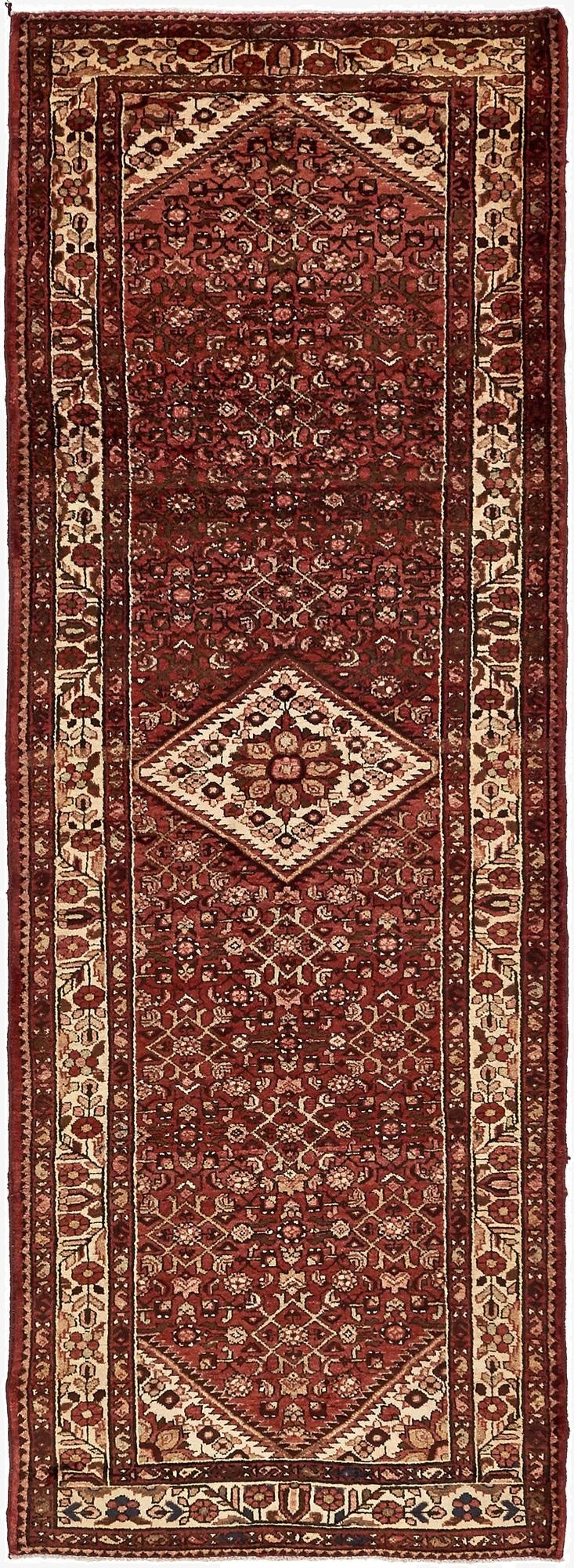 3' 9 x 10' 4  Hand Knotted Hossainabad Persian Wool Runner Rug