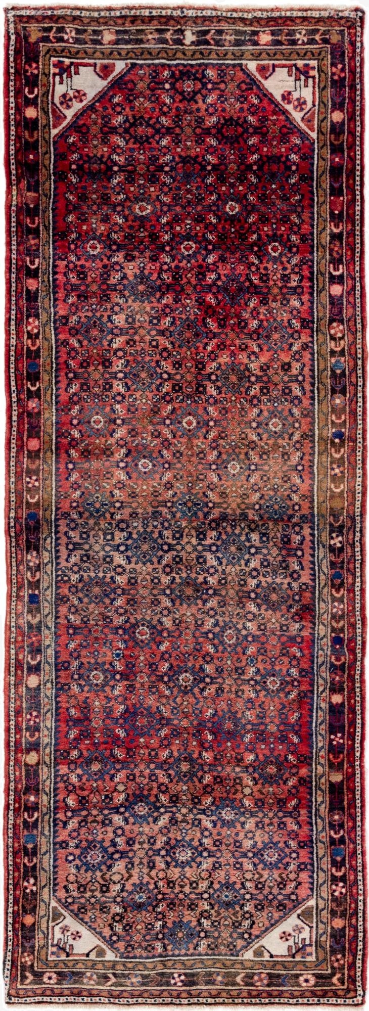 3' 10 x 10' 5  Hand Knotted Hossainabad Persian Wool Runner Rug