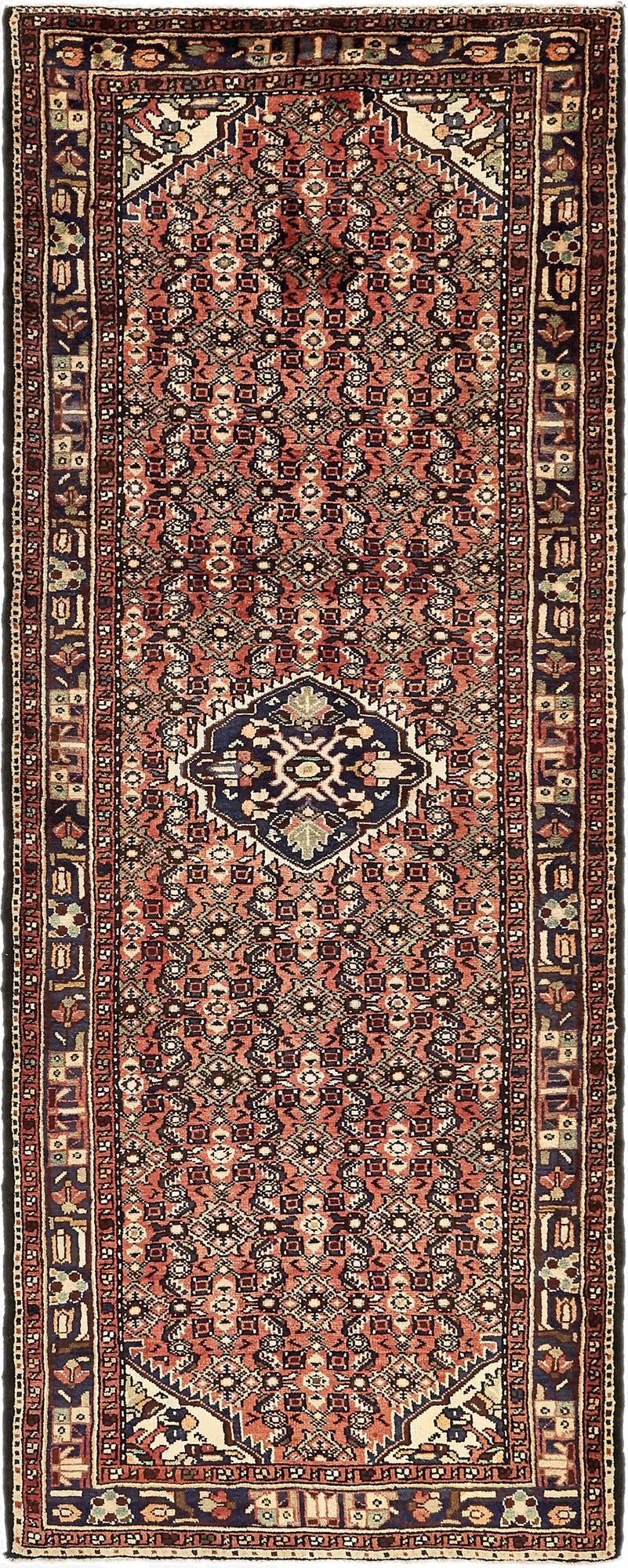 4' x 10' 4  Hand Knotted Hossainabad Persian Wool Runner Rug