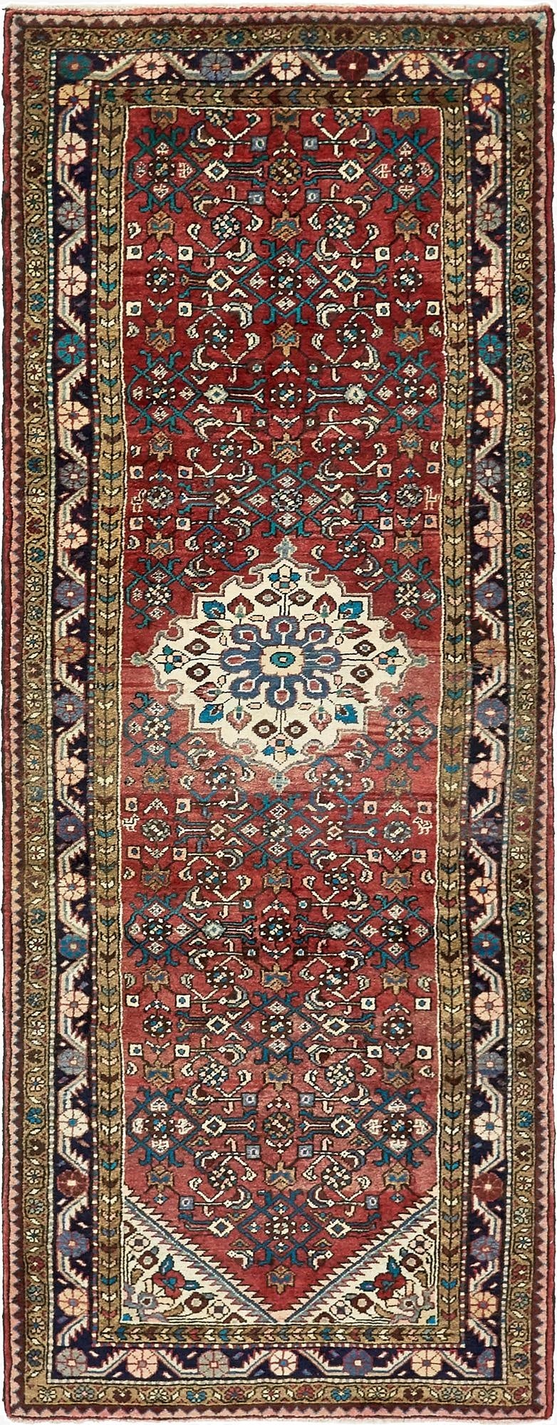3' 6 x 9' 7  Hand Knotted Hossainabad Persian Wool Runner Rug