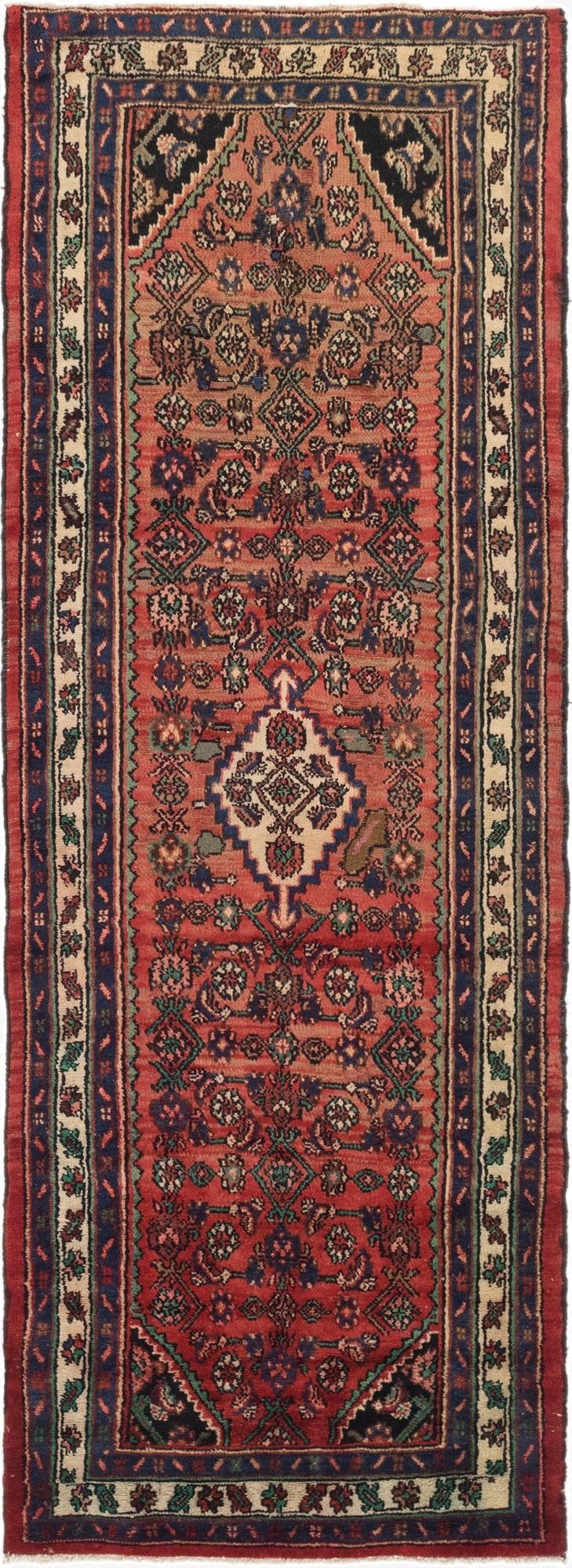 3' 7 x 10' 2  Hand Knotted Hossainabad Persian Wool Runner Rug