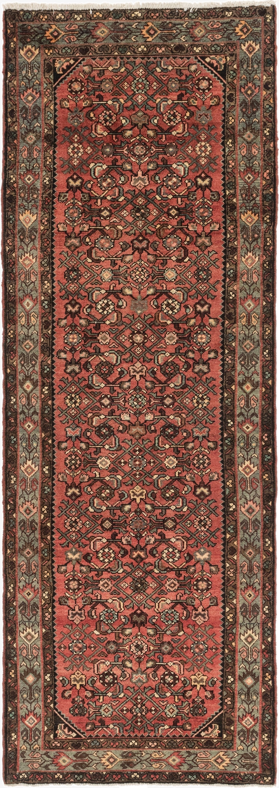 3' 5 x 9' 8  Hand Knotted Hossainabad Persian Wool Runner Rug