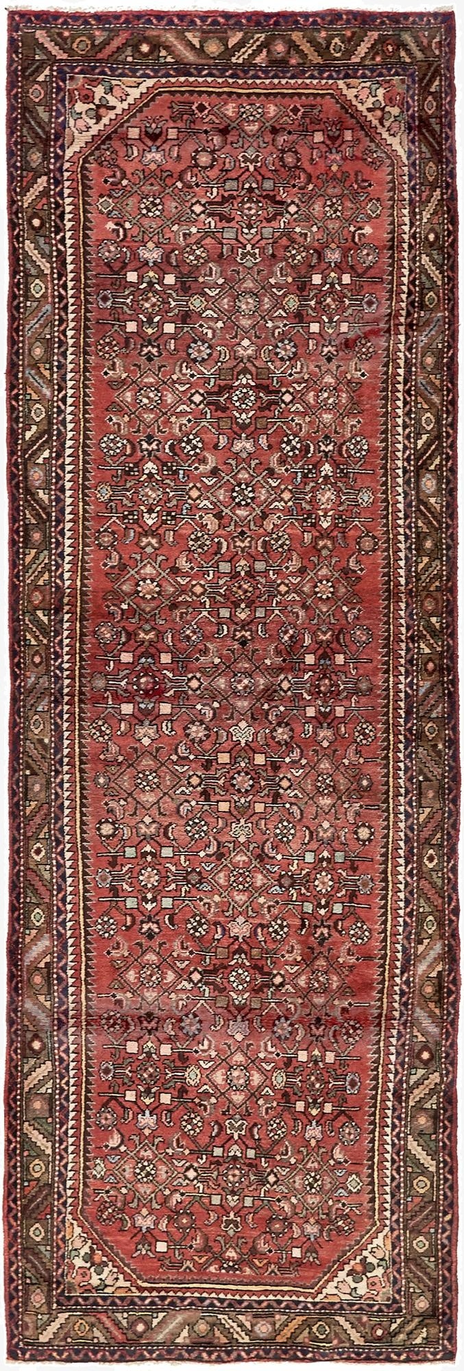 3' 8 x 11'  Hand Knotted Hossainabad Persian Wool Runner Rug