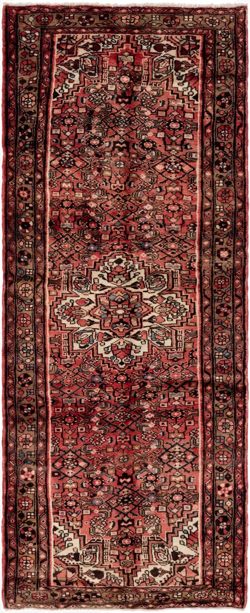 3' 9 x 9' 7  Hand Knotted Hossainabad Persian Wool Runner Rug