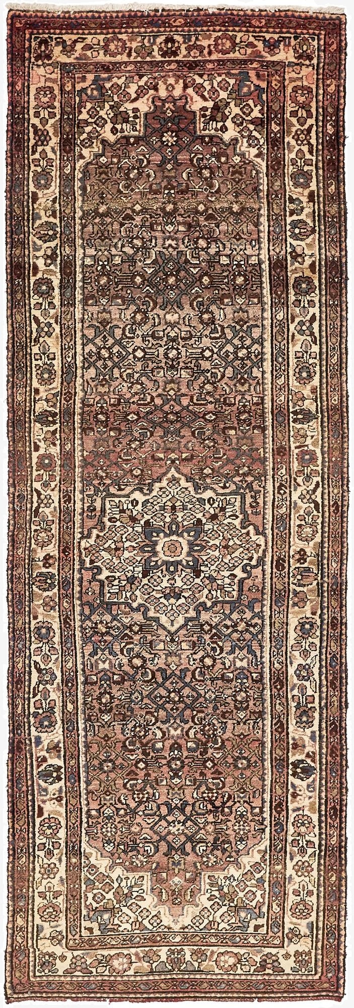 3' 8 x 11' 4  Hand Knotted Hossainabad Persian Wool Runner Rug