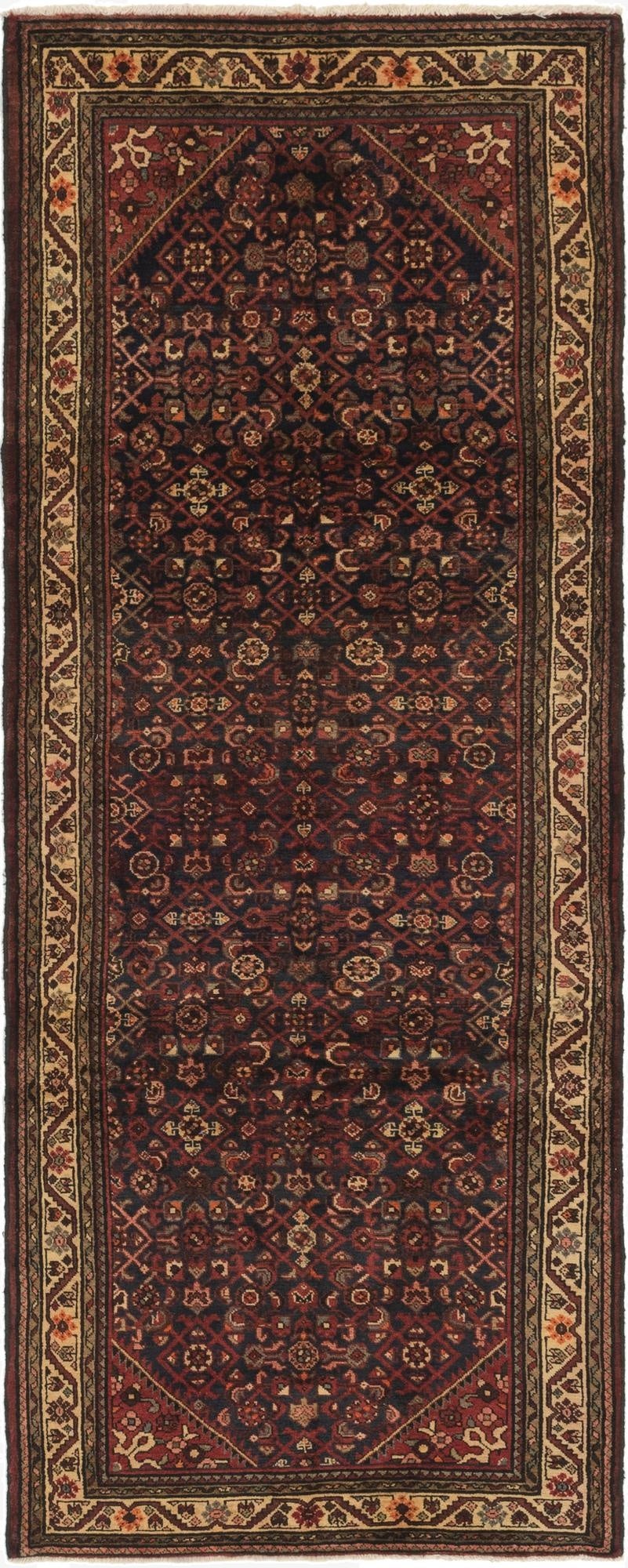 3' 10 x 10' 4  Hand Knotted Hossainabad Persian Wool Runner Rug