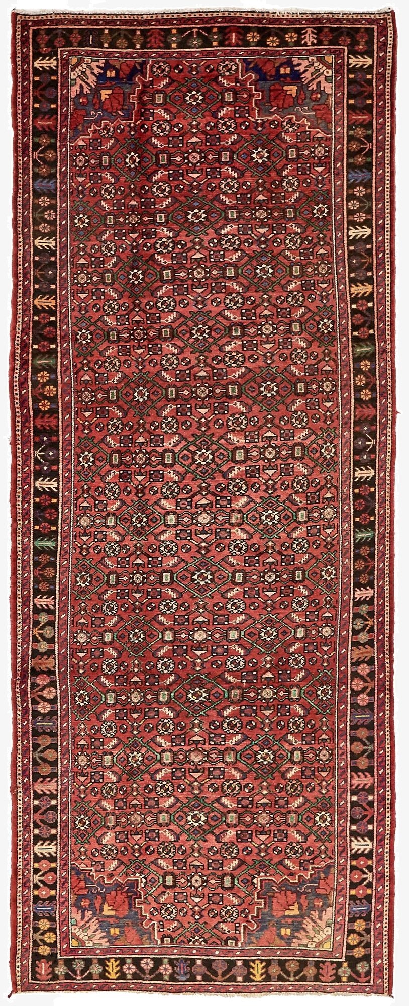 3' 9 x 9' 10  Hand Knotted Hossainabad Persian Wool Runner Rug