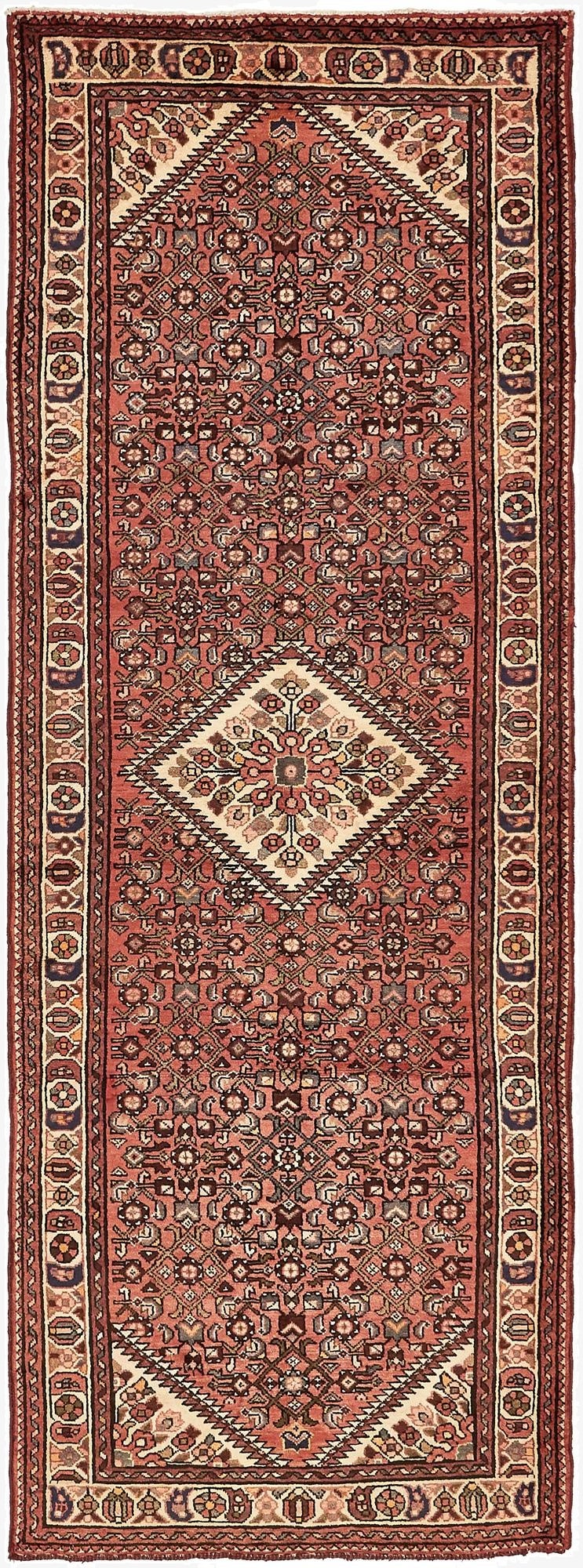 3' 9 x 10' 4  Hand Knotted Hossainabad Persian Wool Runner Rug
