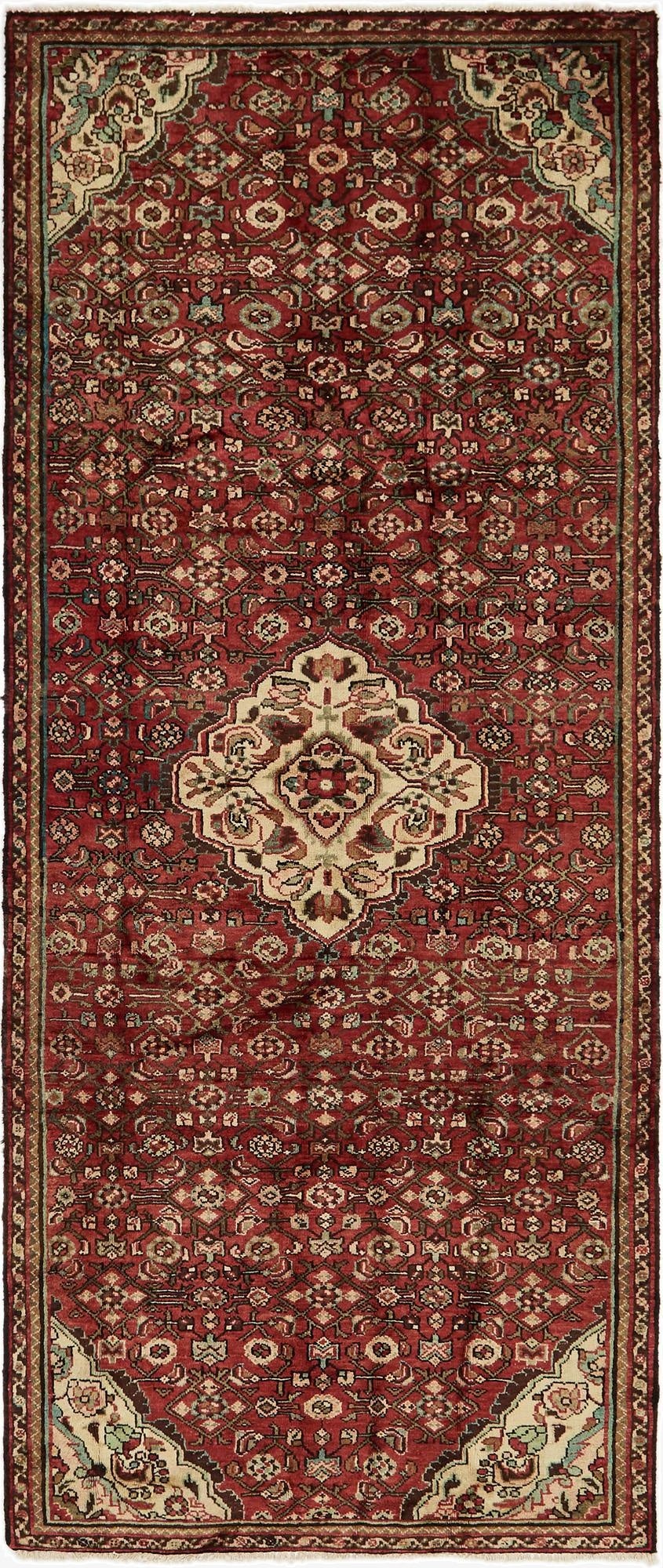 4' 3 x 10' 6  Hand Knotted Hossainabad Persian Wool Runner Rug