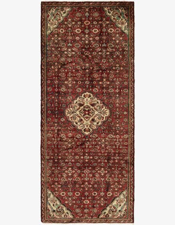 4' 3 x 10' 6 Hand Knotted Hossainabad Persian Wool Runner Rug