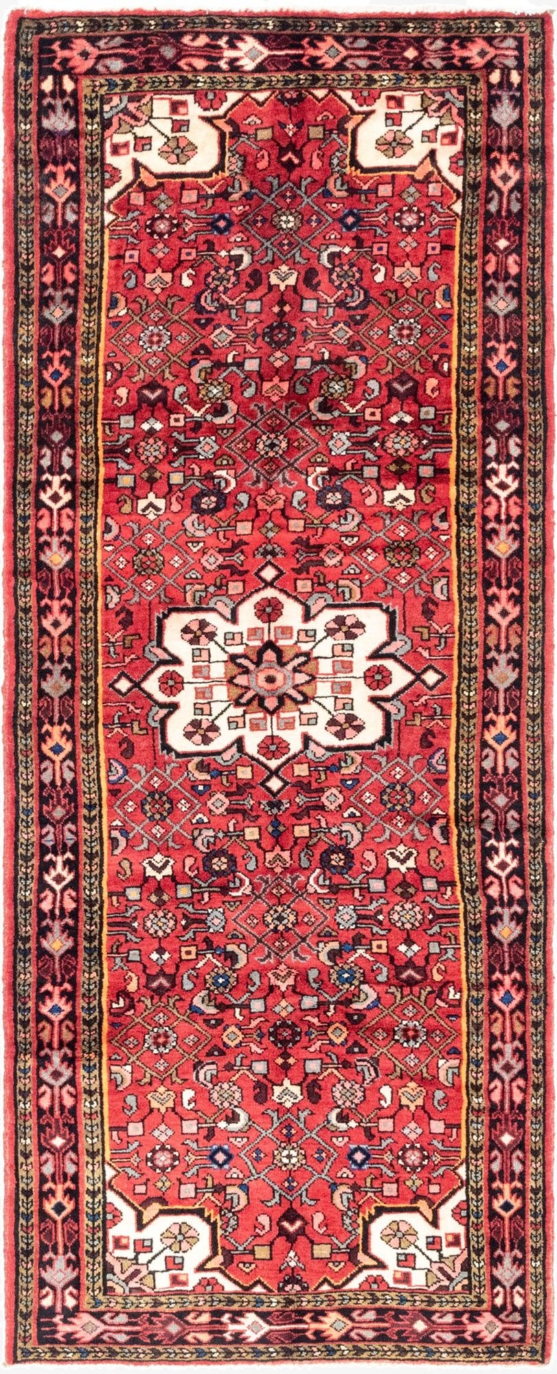 3' 8 x 9' 8  Hand Knotted Hossainabad Persian Wool Runner Rug